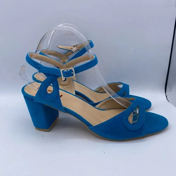 FSJ Women's Blue Ankle Strap Chunky Heel Sandal - Picture 5 of 11